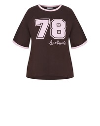 City Chic - Plus size Oversized LA Print Tee - chocolate