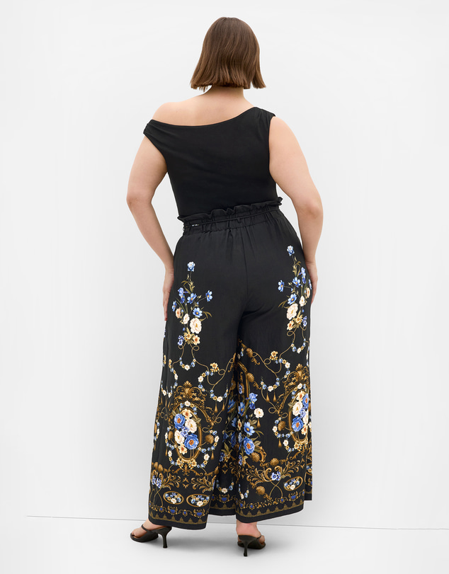 City Chic - Plus size Cassie Border Print Wide Leg Pant - black