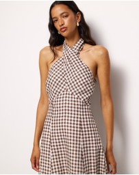 Revibe - Repaired AERE Nolana Gingham Halter Maxi Dress - AU 8