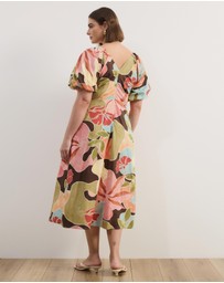 Atmos&Here Curvy - Kiki Puff Sleeve Cotton Poplin Midi Dress