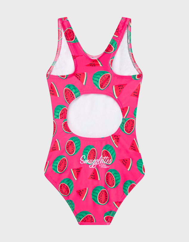 Budgy Smuggler - Girls One Piece in Watermelon Sugar Thighs