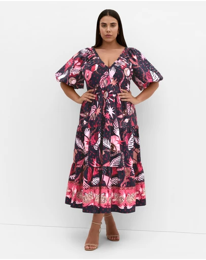 City Chic - Simona Print Puff Sleeve Dress