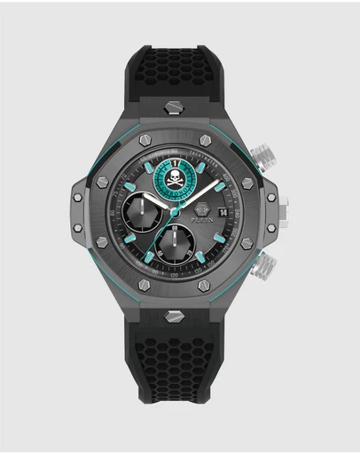 Philipp Plein - Plein Chrono Royal 46mm Gun Dial with Black Silicone Strap