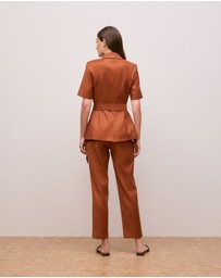 Trenery - Stretch Linen Short Sleeve Blazer in Burnt Orange