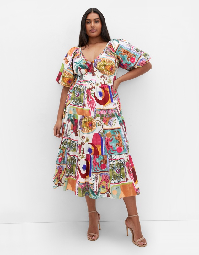 City Chic - Simona Print Puff Sleeve Dress