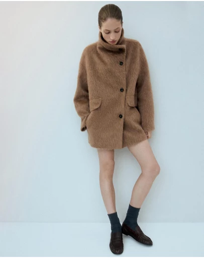 M.N.G - Wool-Blend Funnel-Neck Coat