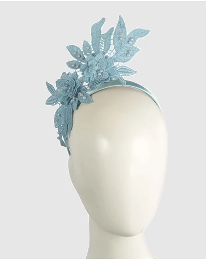 Max Alexander - Lace Crown Light Blue Headband Fascinator