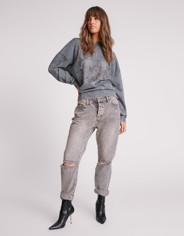 ONE TEASPOON - Saints Low Waist Boyfriend Denim Jeans - Dusty Smoke