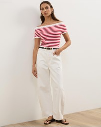 Atmos&Here - Esme Stripe Jersey Off Shoulder Top