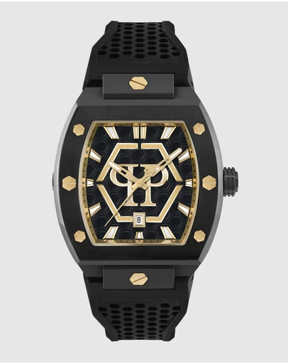 Philipp Plein - Hexagon Phantom 44mm Black Dial and Strap with Gold-tone PP logo