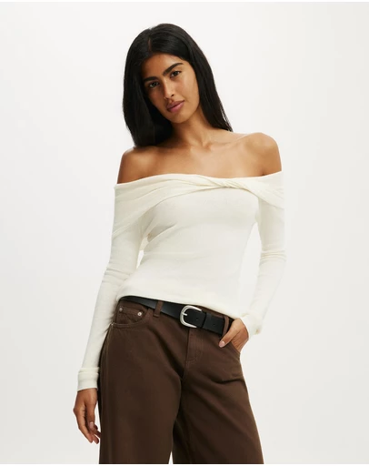 Cotton On - Twist Off Shoulder Ls Knit