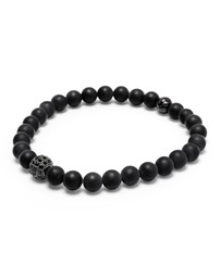 Nialaya Jewellery - Men's Wristband with Matte Onyx and Black CZ Diamond