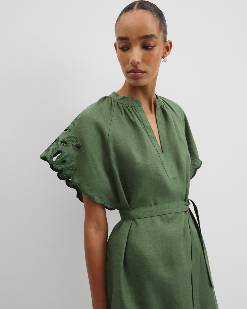 green emerald velvet dress Mac Duggal High Neck Puff Sleeve Ruffle Tiered Dress main image 0