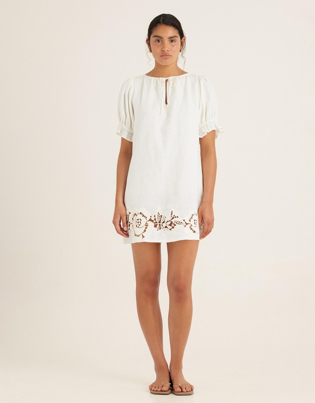 Peony - Embroidered Poets Mini Dress