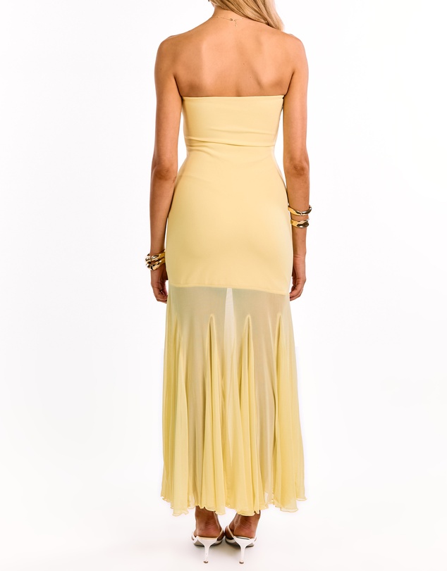 Beginning Boutique - Adria Yellow Strapless Asymmetrical Formal Maxi Dress