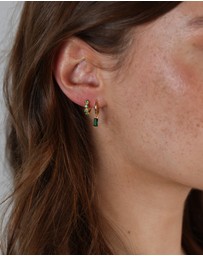 Pastiche - Vera Huggies Earrings - Gold plated 925 silver-Green Stone