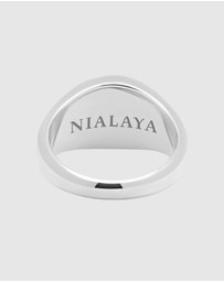Nialaya Jewellery - Silver Oval Signet Ring with Blue Lapis