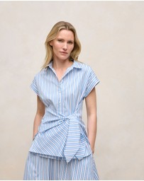 Trenery - Jacquard Stripe Poplin Tie Front Shirt in Pastel Blue