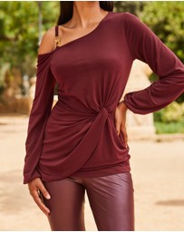 Sosandar - Chain Strap Detail Knot Front Jersey Top