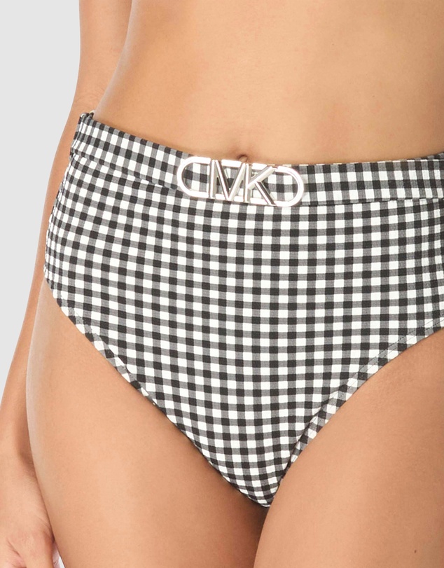 Michael Kors - Boho Gingham Belted High Waist Bikini Bottom
