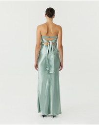Third Form - Satin Tie Back Strapless Maxi Dress