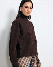 AERE - Ines Suede Look Funnel Neck Jacket
