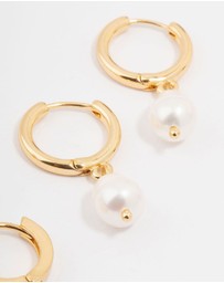 Lovisa - Gold Plated Cubic Zirconia & Freshwater Pearl Huggie Earrings 2-Pack