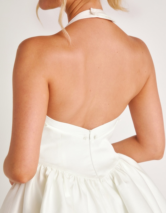 Six Stories - Halter Neck Bow Back Volume Mini Dress