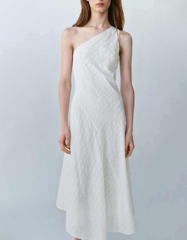 M.N.G - Asymmetric Textured Checkered Dress