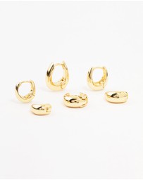 Lovisa - Gold Plated Brass Graduating Taper Hoop Earrings 3-Pack