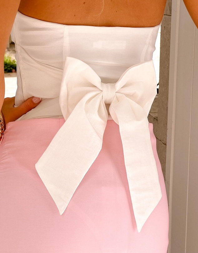 Beginning Boutique - Alix White Bow Strapless Top
