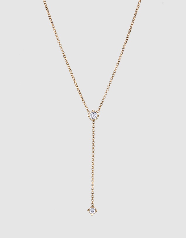 Elli Jewelry - Necklace Y with Zirconia 925 Sterling Silver Gold-plated