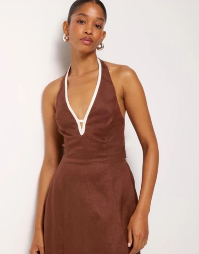 Revibe - Repaired AERE Zali Linen Halter Midi Dress - AU 6