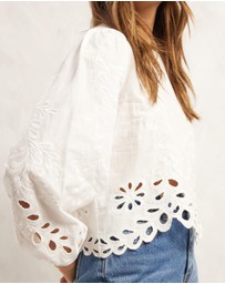 AERE - Embroidered Linen Blend Top