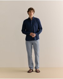 Trenery - Regular Fit Yarn Dyed Cotton Dobby Chino in Strong Blue
