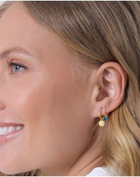 Elli Jewelry - Earrings Creoles Platelet Pendant Set with Opal Blue in 925 Sterling Silver Gold Plated