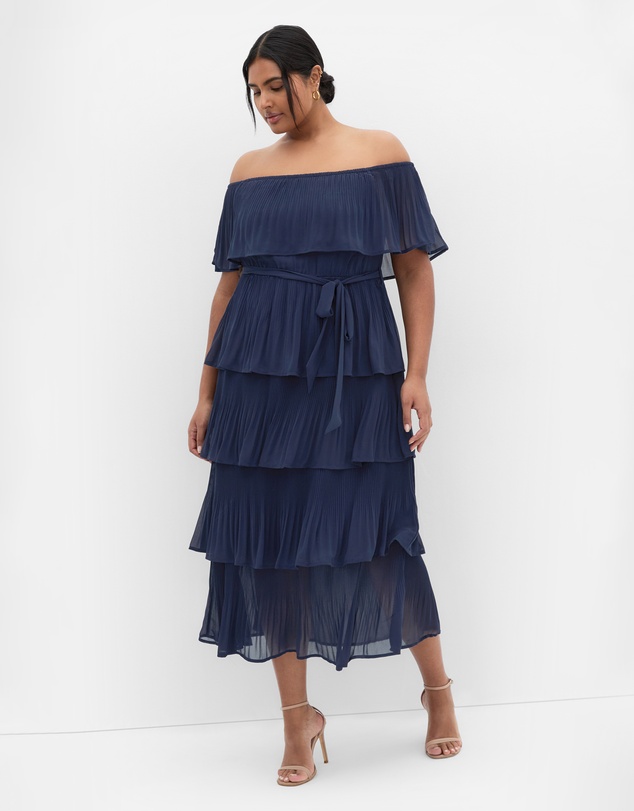 City Chic - Plus size Night Garden Print Midi Dress - navy