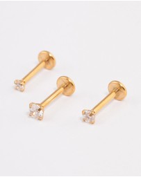 Lovisa - Gold Plated Surgical Steel Cubic Zirconia Threadless Flat Back Studs Pack