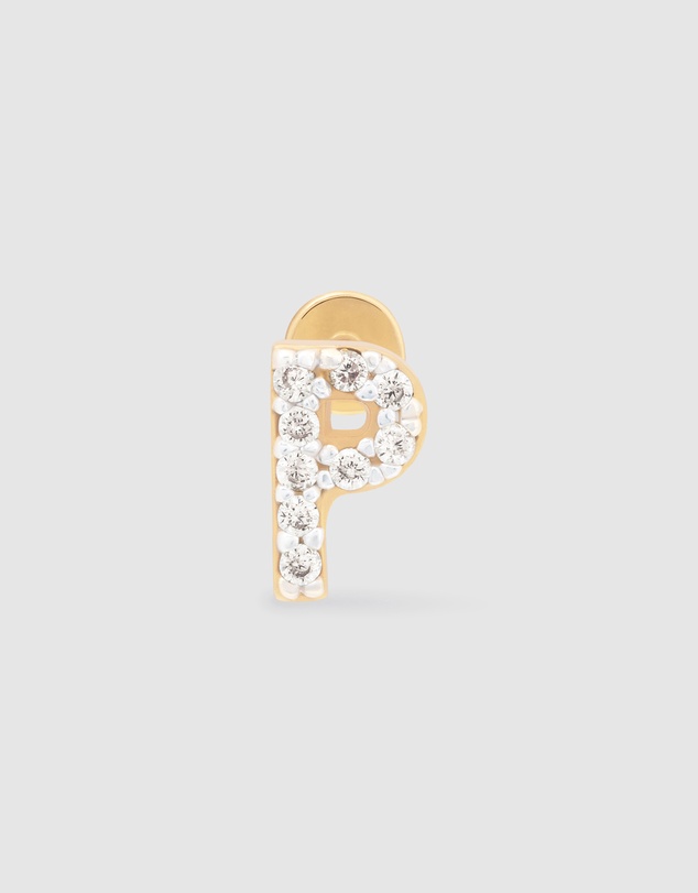 Wanderlust + Co - Alphabet Pave Gold Flat Back Earring - Letter P