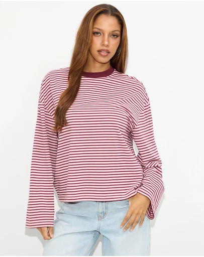 Dazie - Nostalgia Stripe Oversized LS Tee