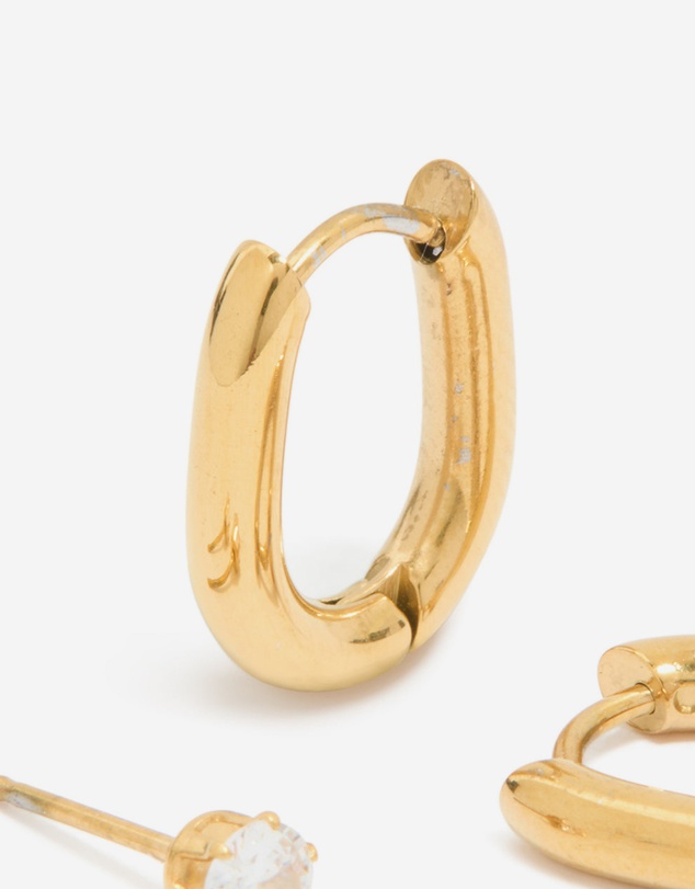 Lovisa - Waterproof Gold Plated Stainless Steel Rectangle Hoop Earrings & Cubic Zirconia Studs 2-Pack