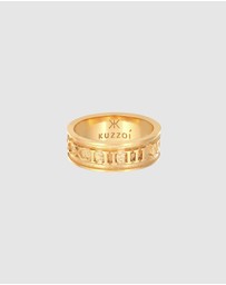 Kuzzoi - ICONIC EXCLUSIVE - Ring Men Band Roman Numerals in 925 Sterling Silver Gold Plated
