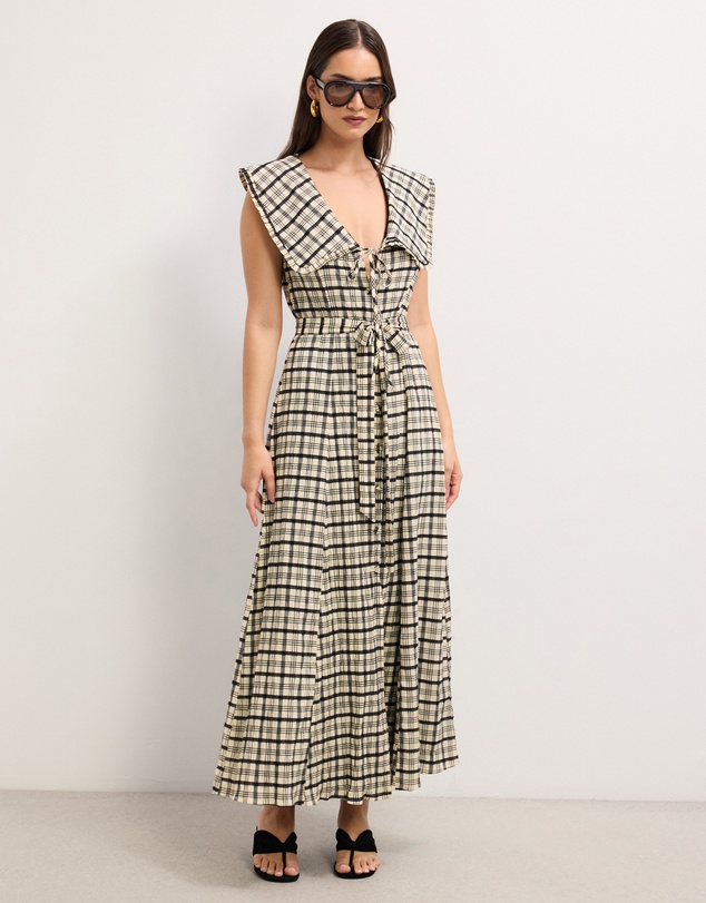 The Fated - Adela Check Collared Maxi Dress