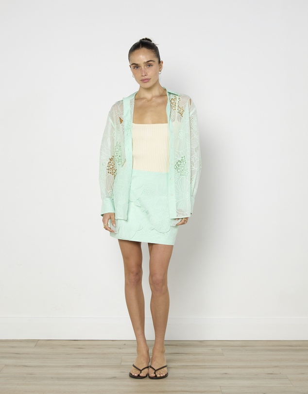Cirkular - Pre-Loved - Oroton Mint Lace Shirt and Skirt Set