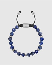 Nialaya Jewellery - Men's Sterling Silver Faceted Beaded Bracelet with Lapis Lazuli
