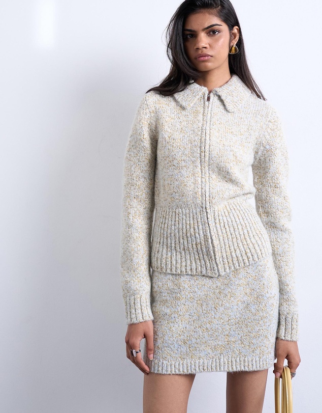 TOPSHOP - Knitted Heavy Twist Yarn Collard Cardigan