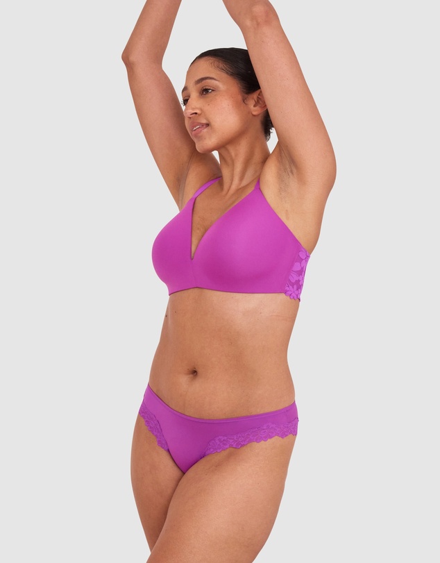 Bras N Things - Nkd High Leg Lace Brazilian Knicker - Purple