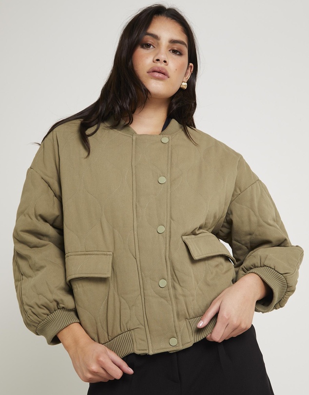 Subtitled - Quilt Detail Oversized Bomber Jacket