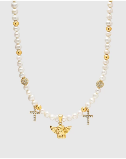 Nialaya Jewellery - Men's Angel Pearl Choker