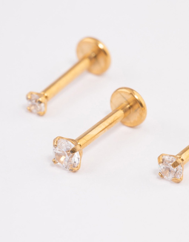 Lovisa - Gold Plated Surgical Steel Cubic Zirconia Threadless Flat Back Studs Pack